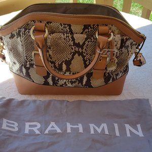 Brahmin Brown Large Snakeskin Satchel W/Dust Bag